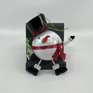 Red and White Holiday Snowman Ornament